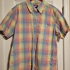 Lands' End Men's Traditional Fit Short Sleeve Rainbow Seersucker Shirt - L 42-44